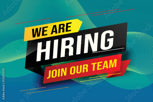hiring recruitment Join now design for banner poster We are hiring lettering with geometric shapes lines. Vector illustration typographic. Open vacancy design template modern concept