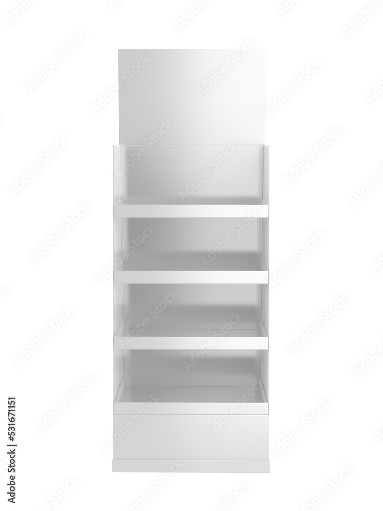 Blank Advertising Corrugated Supermarket Retail Promotion Cardboard Display Shelf . 3d Render Illustration. Blank Advertising Corrugated Supermarket Retail Promotion Cardboard Display Shelf . 3d Render Illustration.