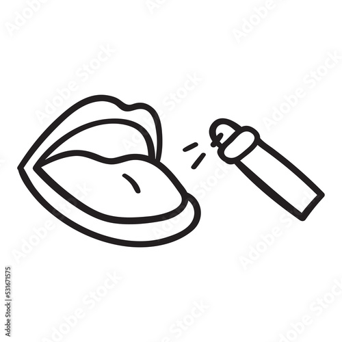 Mouth spray. Outline vector illustration on white background.