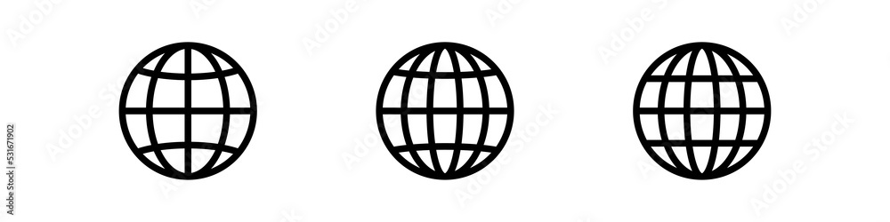 Globe icon. World sign. Global earth symbol. World internet icon. Global isolated on white background. Globe icon. World sign. Global earth symbol. World internet icon. Global isolated on white background.