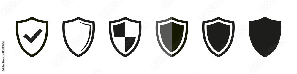 Shield icon. Safe protection sign. Secure guard symbol. Shield vector set. Protect isolated on white background. Shield icon. Safe protection sign. Secure guard symbol. Shield vector set. Protect isolated on white background.