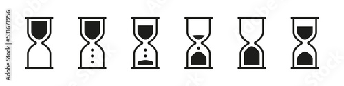 Sand watch icon. Hourglass clock. Sandglass timer. Sand hour time countdown. Isolated glass timer on white background.