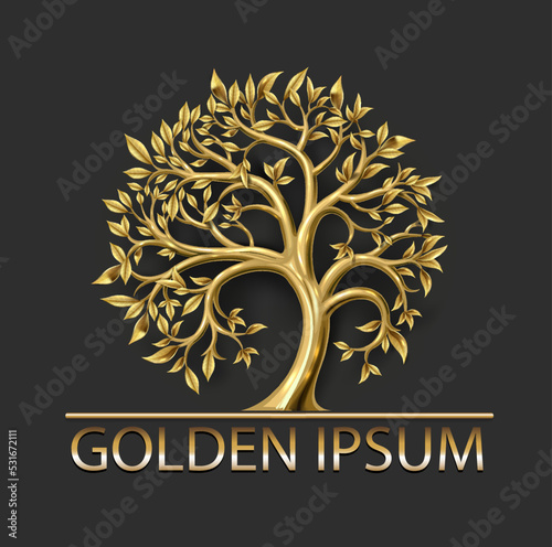 Golden decorative fairy tree round logo emblem