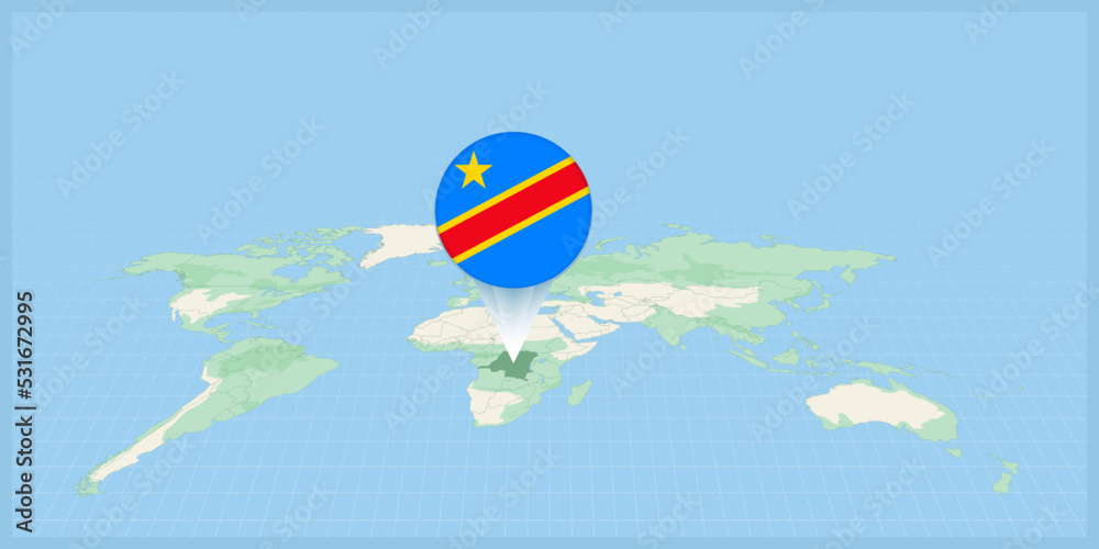 Location of DR Congo on the world map, marked with DR Congo flag pin ...