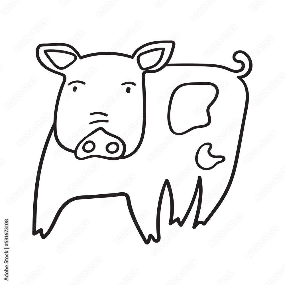 Cute pig. Vector outline icon on white background.