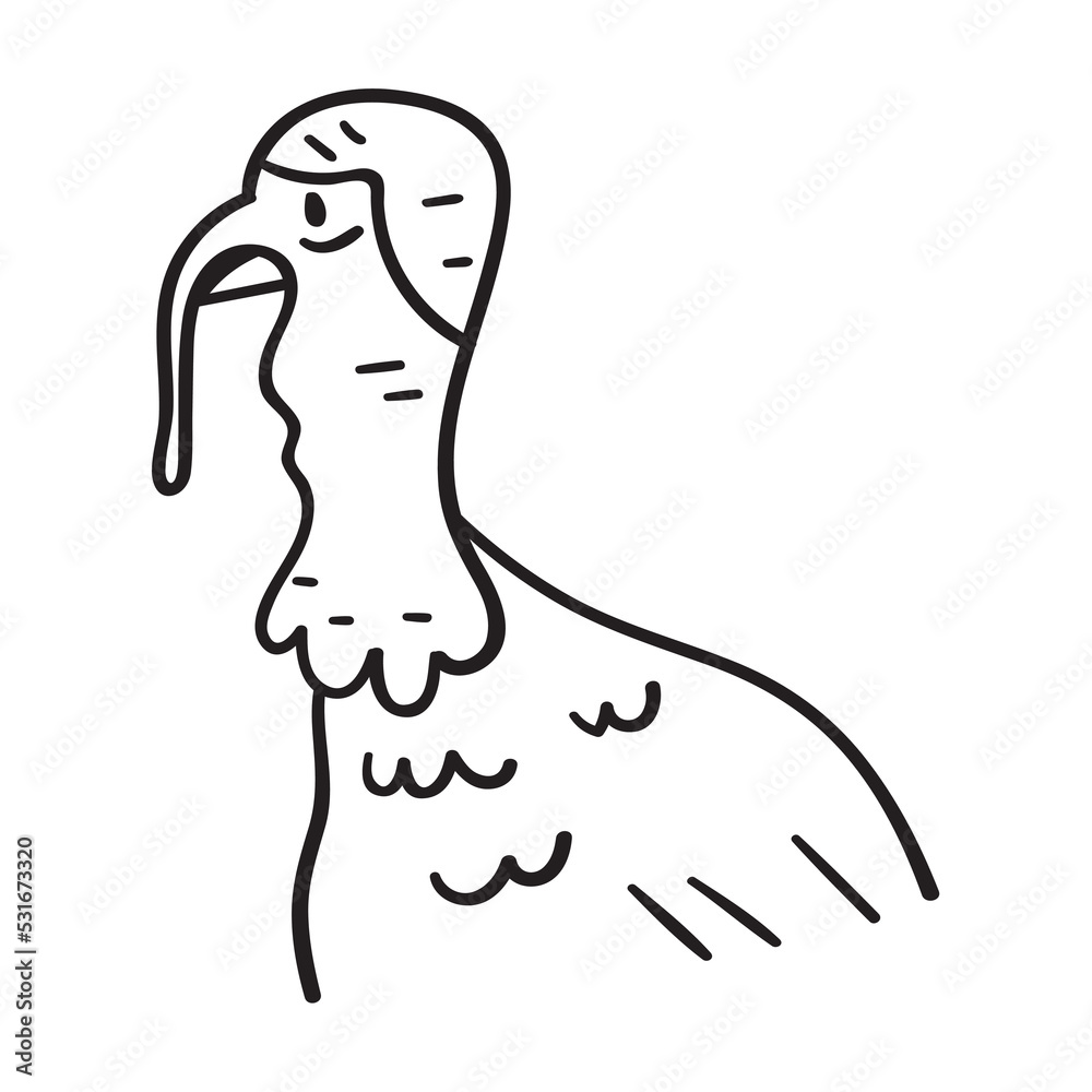 Turkey head. Bird. Outline icon. Vector illustration on white background. Turkey head. Bird. Outline icon. Vector illustration on white background.