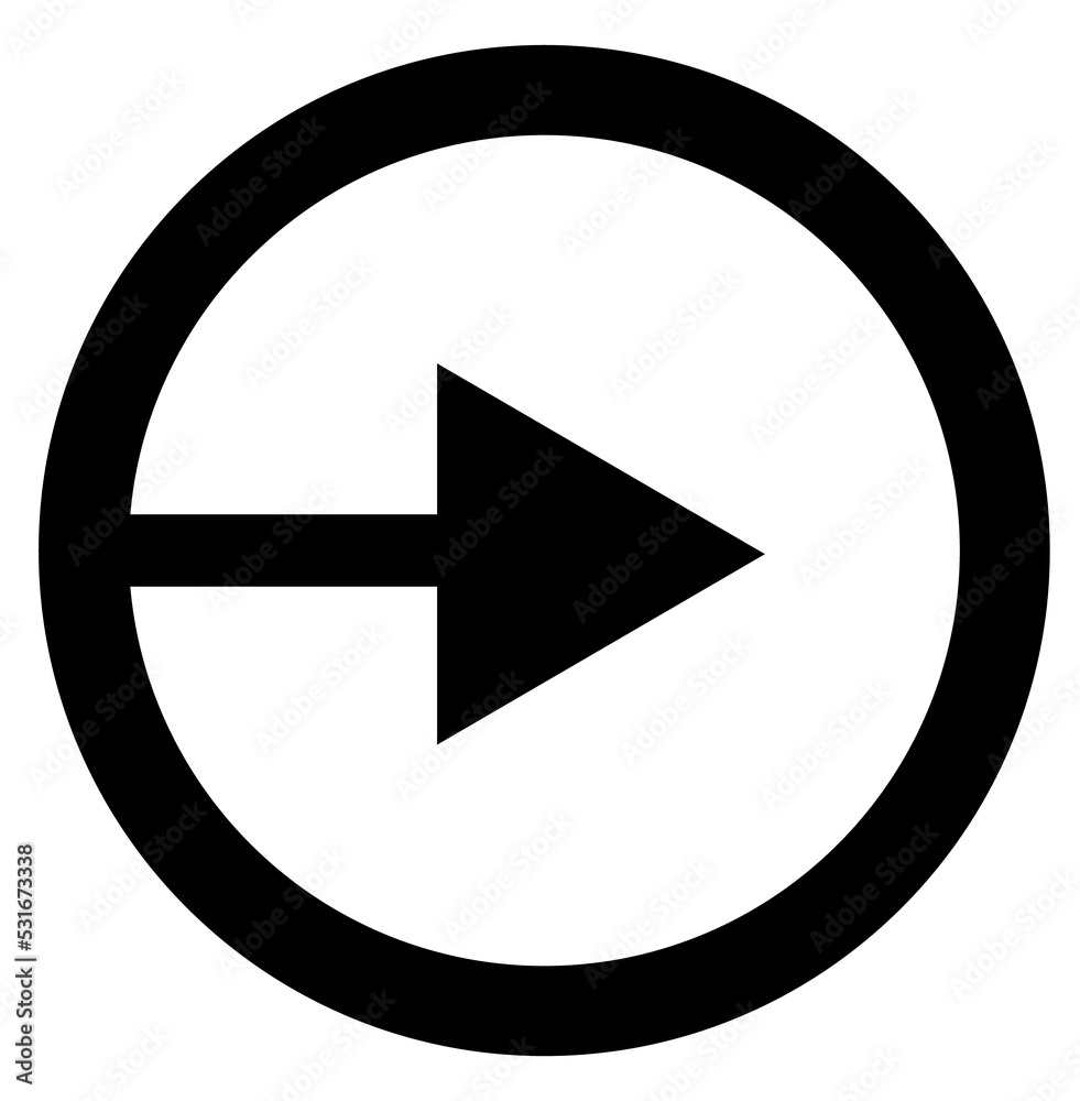 Arrow in circle icon. Straight black arrow pointing to the right. Black direction pointer Arrow in circle icon. Straight black arrow pointing to the right. Black direction pointer