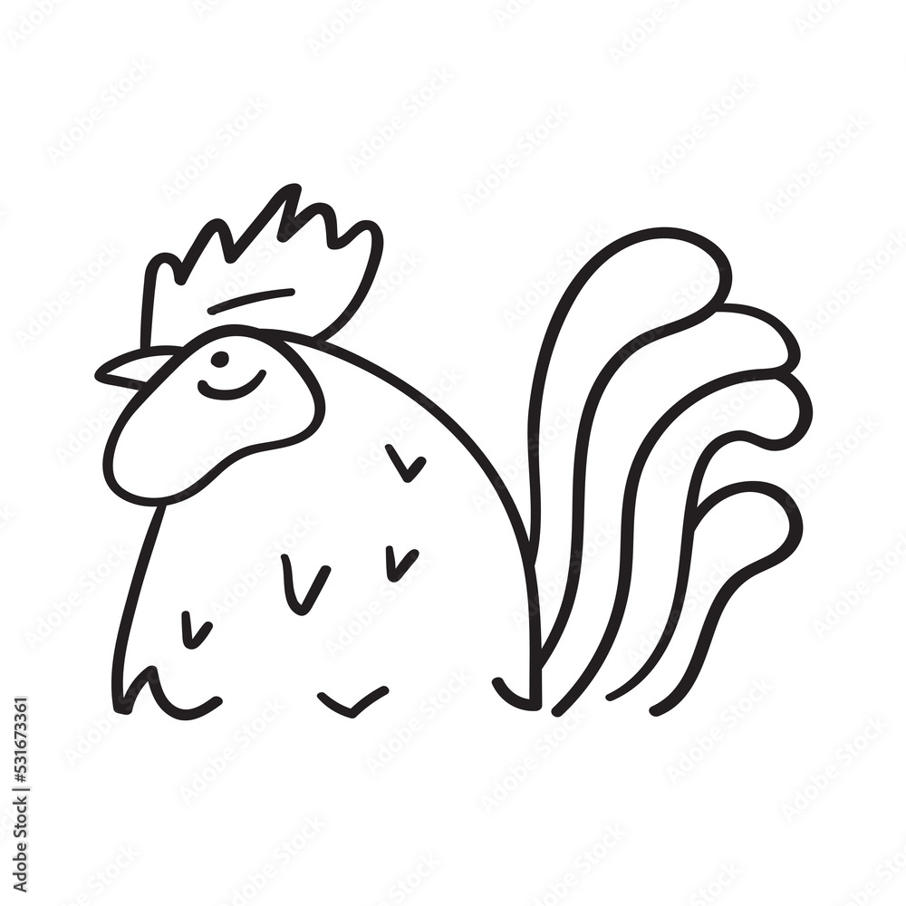 Rooster. Bird. Simple outline hand drawn illustration on white background. Rooster. Bird. Simple outline hand drawn illustration on white background.
