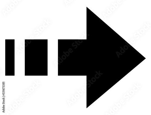 Dotted arrow icon. Straight arrow points to the right. Black direction pointer