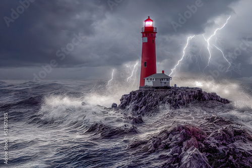 Leuchtturm im Sturm - AI Digital generated  photo