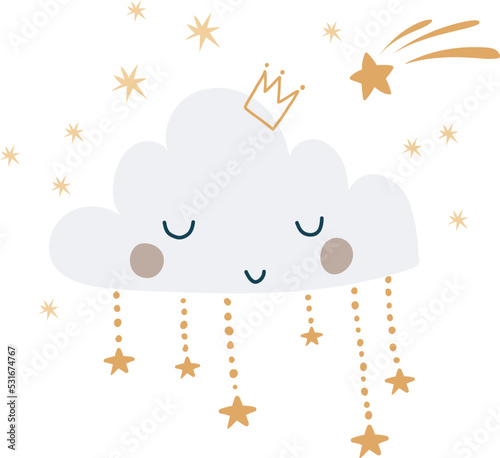 Cute baby cloud, vector illustration for design, print, pattern, isolated on white background