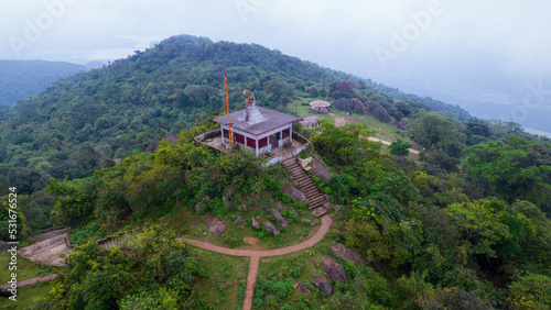 Dalma wildlife sanctuary, temple located at hilltop ,Jharkhand India, Aerial view photo