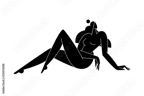 Contemporary female body vector illustration. Nude woman silhouette, abstract pose, feminine figure, modern graphic design. Beauty, self love, body care concept for logo, branding. Minimal fine art