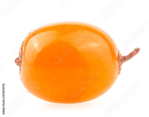 Fresh ripe berry of sea buckthorn isolated on a white background, macro.
