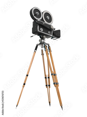 vintage retro movie camera on tripod mount isolated on white high quality 3d rendering isolated on transparent background