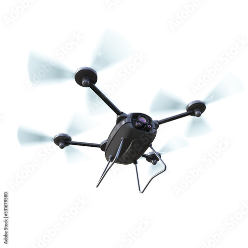 aerial robot drone  quadrocopter  with camera flying . Concept hovering multycopter 3d render isolated on transparent background