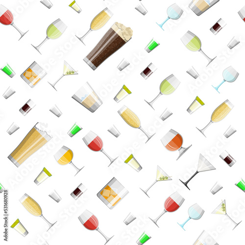 Alcohol drinks in glasses pattern
