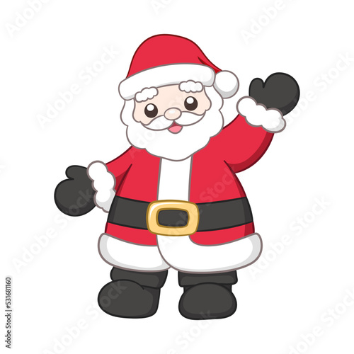 Cute happy Santa Claus waving cartoon illustration. Father Christmas, Kris Kringle, Saint Nick. Winter Christmas theme clip art.