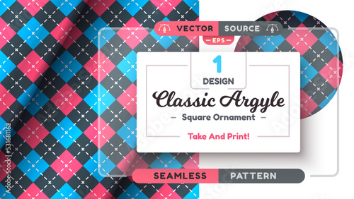 Argyle Seamless Pattern, Fabric Texture Background, Textile Wallpaper