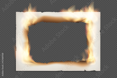 Frame paper with burnt and fire center.