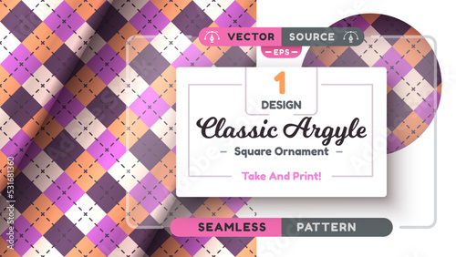 Argyle Seamless Pattern, Fabric Texture Background, Textile Wallpaper