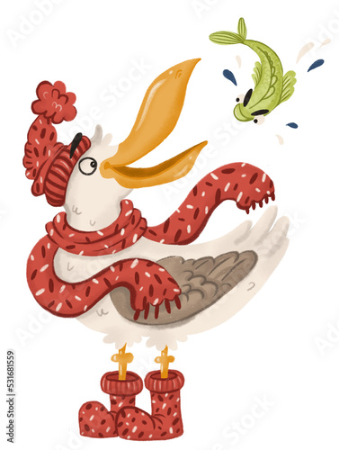 Seagull in a red hat and a scarf