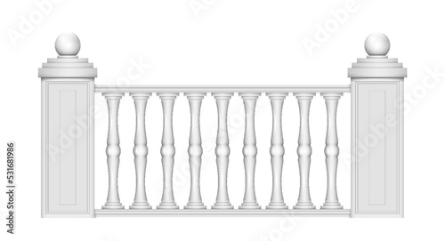 Fotografia, Obraz White stone or marble balustrades with pillars, columns, balusters and handrails