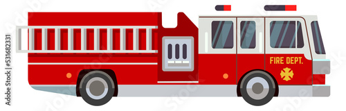 Fire truck. Red firefighter car. Fireman transport