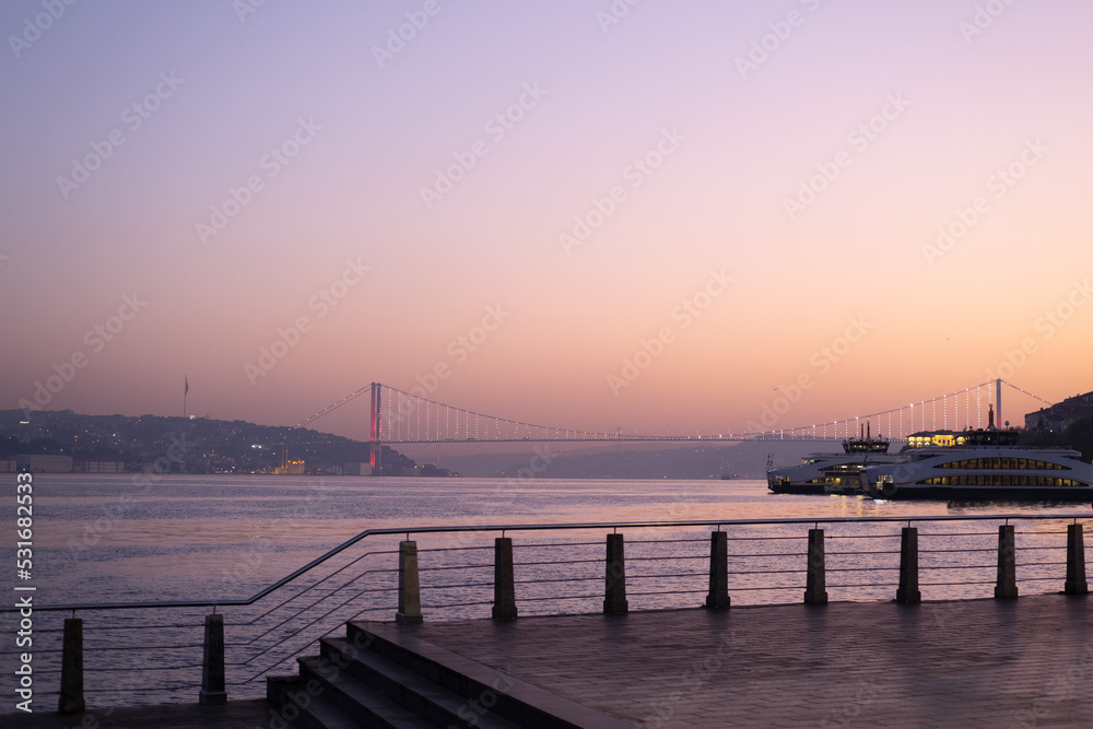 sunrise on istanbul bosphorus bridge