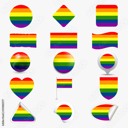 Rainbow flag set. LGBT gay and lesbian pride symbols, star, heart. Icons template. Modern flat vector illustration stylish design element. Free Download Rainbow flag set. LGBT gay and lesbian pride symbols, star, heart. Icons template. Modern flat vector illustration stylish design element. - GFXLoad