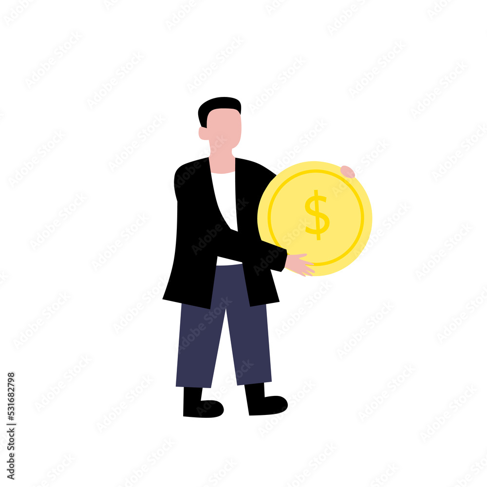 Male Character Carrying money, coins or dollars, People Cartoon Vector Illustration Male Character Carrying money, coins or dollars, People Cartoon Vector Illustration