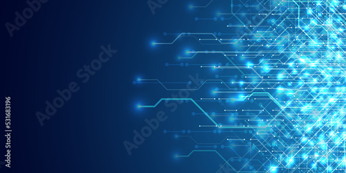 Circuit board. Motherboard. Blue technology background.