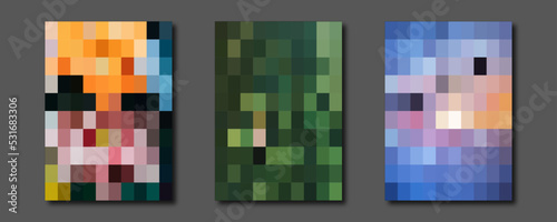 Mosaic pattern backgrounds template set. Smooth templates collection for brochures, posters, banners, flyers and cards. Vector illustration