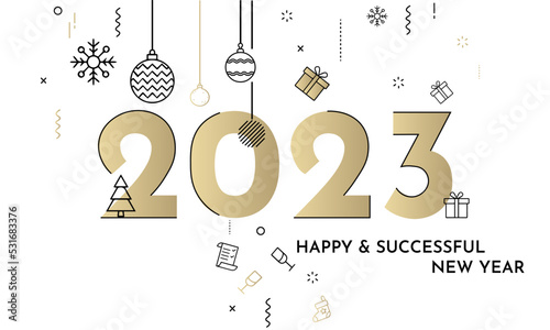 Happy new Year 2023 business greeting card. Modern vector illustration concept for background, greeting card, website banner, party invitation card, social media banner, marketing material.