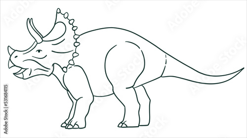 triceratops Dinosaur. Illustration in black and white style. The contour line. Vector for coloring.