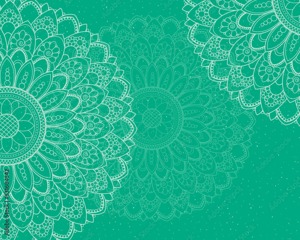Doodle mandala on mint textured background