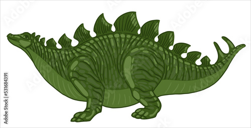 Stegosaurus Pteranodon Spinosaurus Dinosaur. Illustration in vintage retro style linocut. Print. Vector.