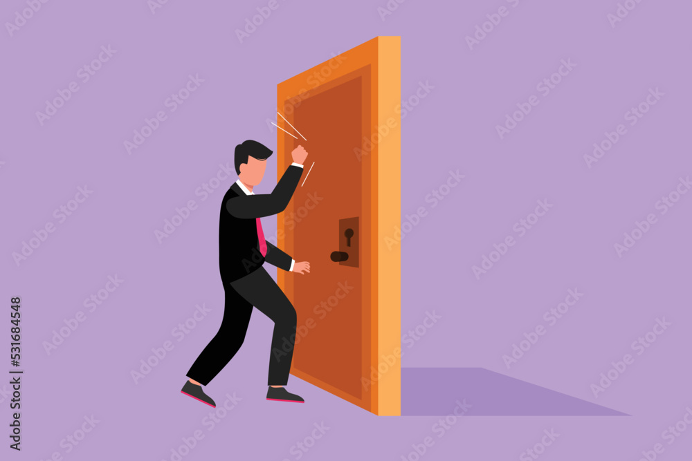Character flat drawing businessman knocking at door Male manager