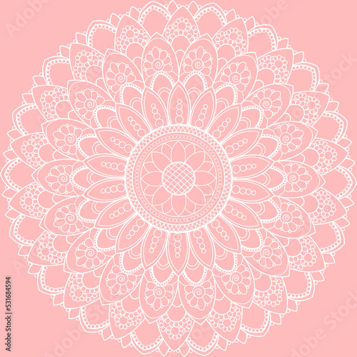White lace mandala on pink background