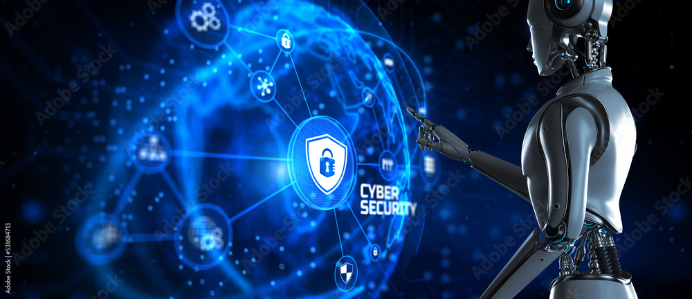 Computer Security Robot Cyber security Data Protection Antivirus technology concept. Robot ...
