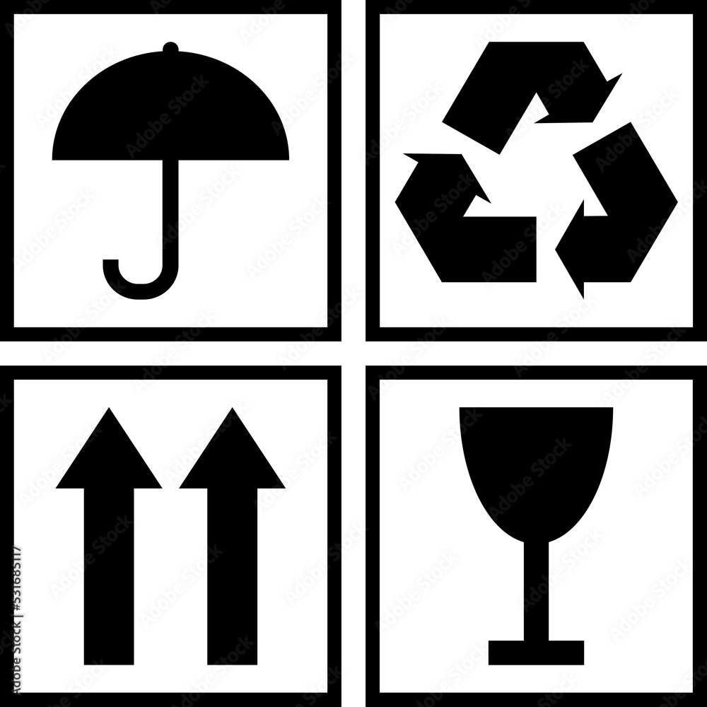 Black and white packaging cargo symbols Black and white packaging cargo symbols