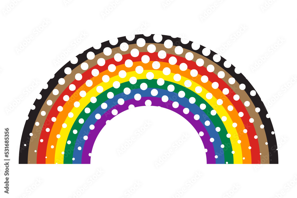 Fototapeta premium Rainbow pride flag symbol with black and brown stripes. Halftone style. Vector illustration