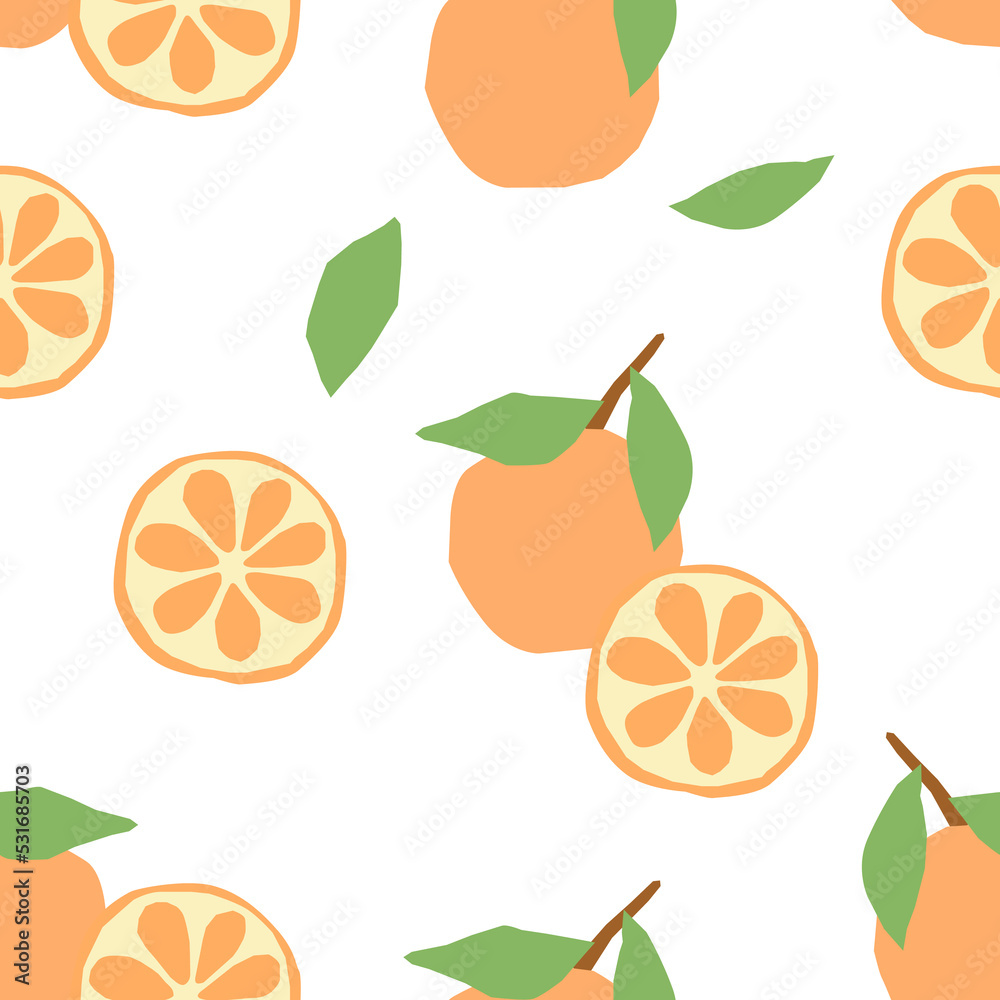 Abstract seamless pattern orange fruits in flat style. Vector wallpaper on a white background. Perfect for textiles or surface design Abstract seamless pattern orange fruits in flat style. Vector wallpaper on a white background. Perfect for textiles or surface design