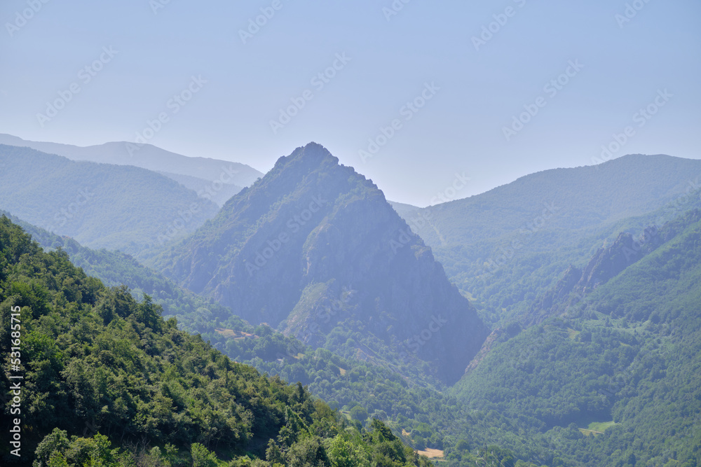 Close-up of a conical mountain of the Picos de Europa (Peaks of Europe), a mountain range extending for about 20 km in northern Spain.