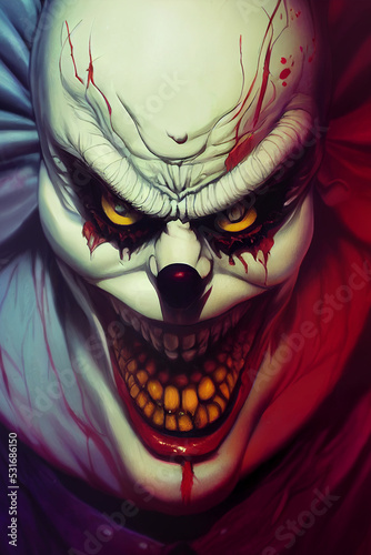 Fotobehang evil scary clown charachter , digital art