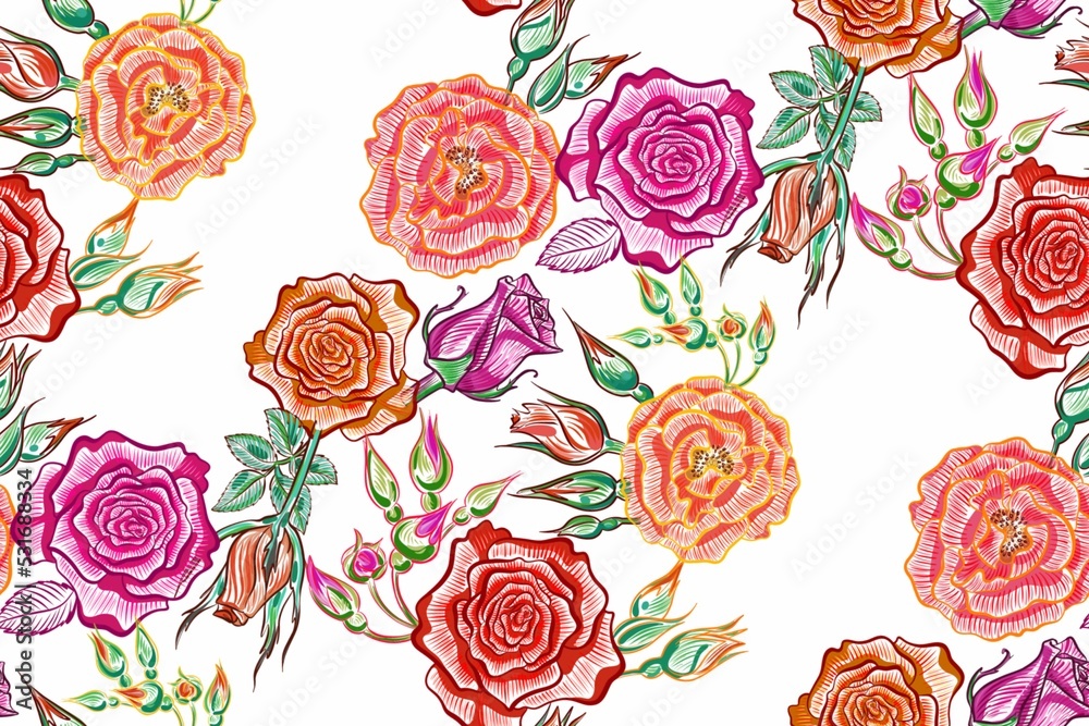 Seamless pattern. Roses on a white background. Floral floral design. Pink watercolor ornament. Cute summer wallpaper. Seamless pattern. Roses on a white background. Floral floral design. Pink watercolor ornament. Cute summer wallpaper.