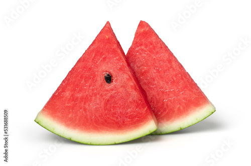 two watermelons slices isolated on white background, Watermelon macro studio photo, clipping path