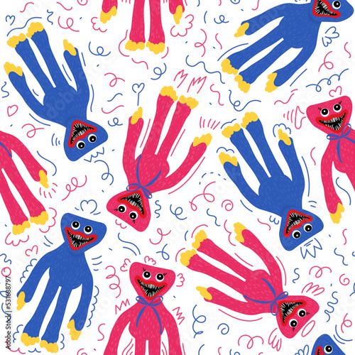 Seamless pattern with Huggy Wuggy and Kissy Missy