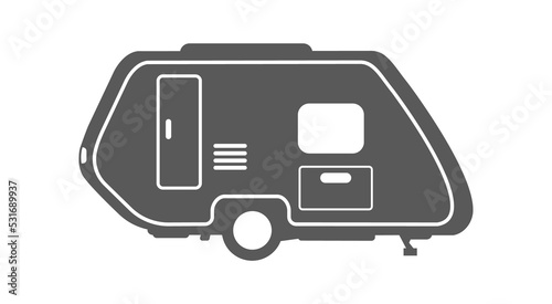 Small trailer silhouette. Leisure holiday in recreative homes, campsite resort, png illustration photo