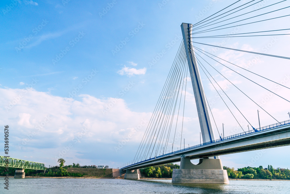 Fototapeta premium the new bridge Monostor between Slovakia and Hungary, Komarom and Komarno in daylight